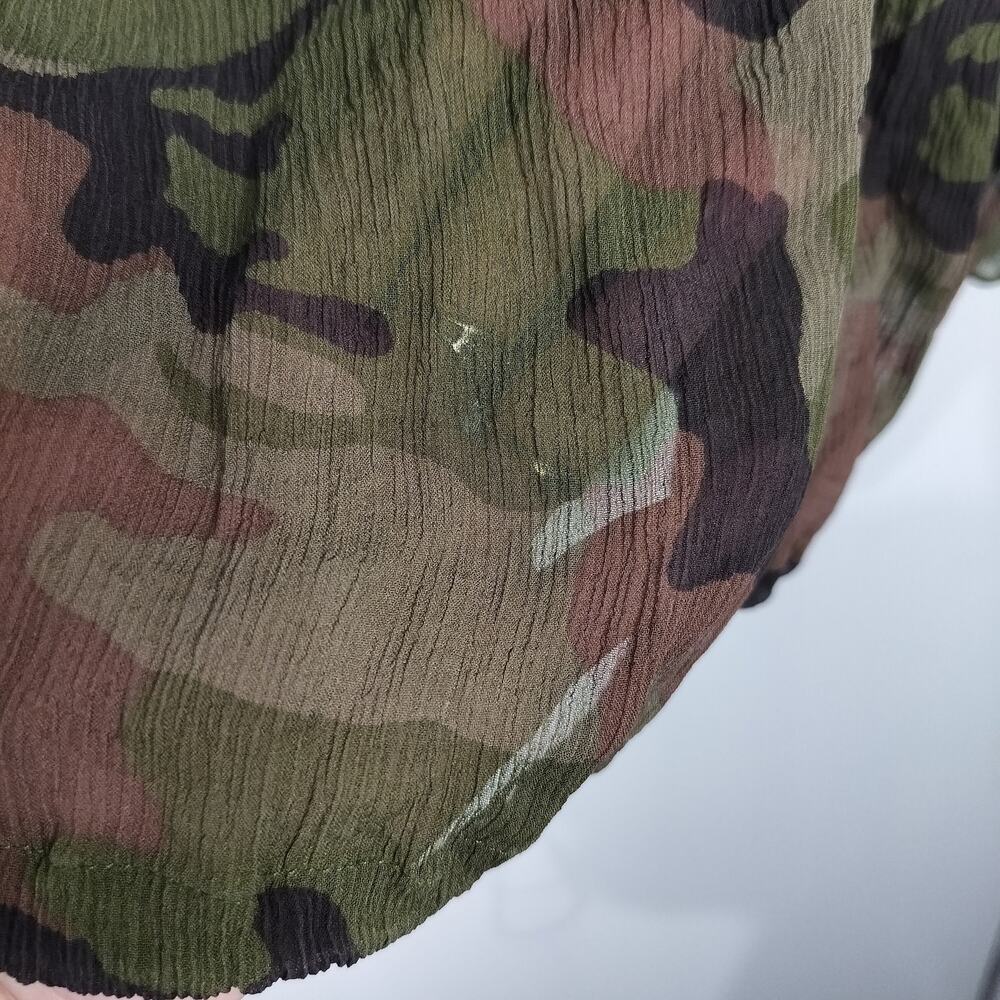 4994)Michael Kors Camouflage Silk Georgette semi Sheer Pullover Hooded Blouse M - Picture 7 of 11